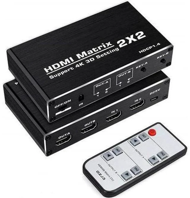 Main image of 2x2 HDMI Matrix Switch 2 in 2 Out with IR Remote Control, HDMI 2.0b 4K@60Hz Matrix Splitter Supports HDR, HDCP1.4, 3D, 1080P, YUV 4:2:0, Model OZJ3