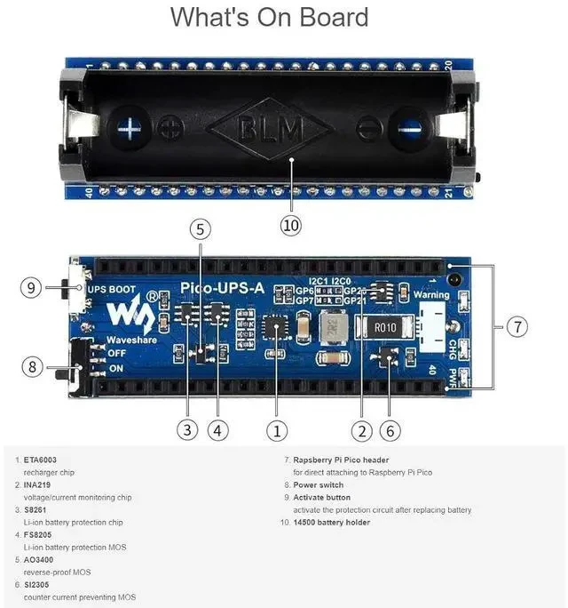 Alt view image 6 of 7 - UPS Module for Raspberry Pi Pico Board Uninterruptible Power Supply UPS HAT Power Management Expansion Board 5V,Monitoring Battery Operating Status via I2C Bus