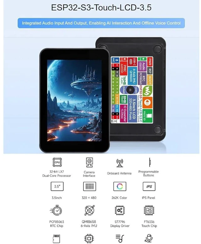 Alt view image 2 of 7 - ESP32-S3 3.5inch Capacitive Touch Display Development Board with Case,320×480 Pixels 262K Color IPS Display Panel Support Wi-Fi and BLE 5