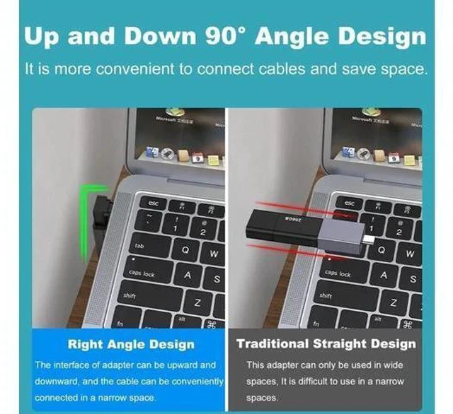 Alt view image 5 of 6 - 2 Pack 90 Degree USB-C Male to USB 3.0 Female Adapter, Up & Down Angled Type-C to USB-A Converter Black, Compatible with MacBook Pro Air & All Type-C Laptops