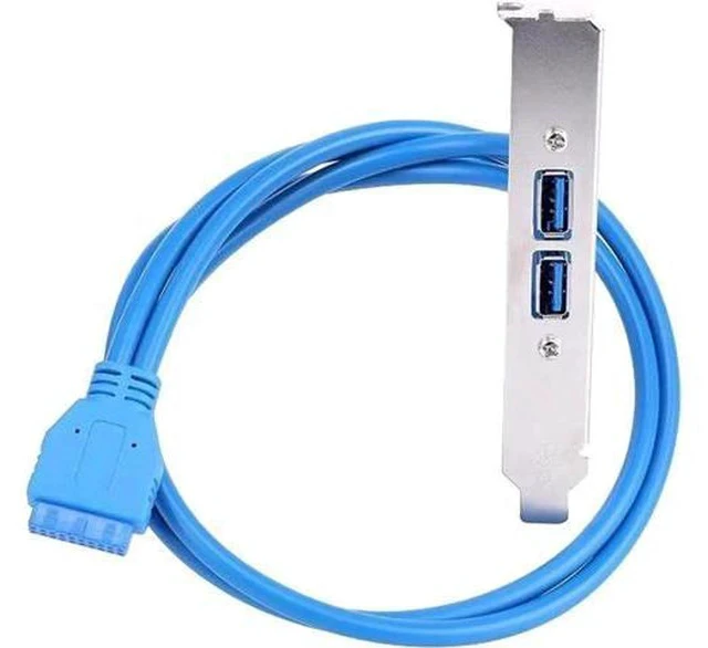 Alt view image 3 of 4 - 1.64ft Blue PCI Slot Bracket Cable, USB 3.0 20Pin Header to Dual USB-A Female Back Panel Expansion Adapter
