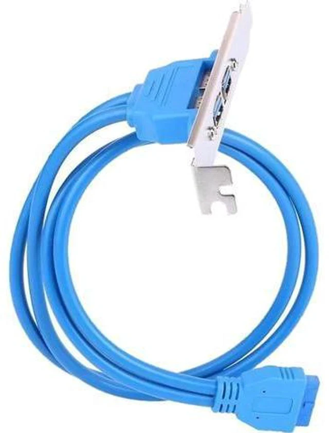Alt view image 4 of 4 - 1.64ft Blue PCI Slot Bracket Cable, USB 3.0 20Pin Header to Dual USB-A Female Back Panel Expansion Adapter