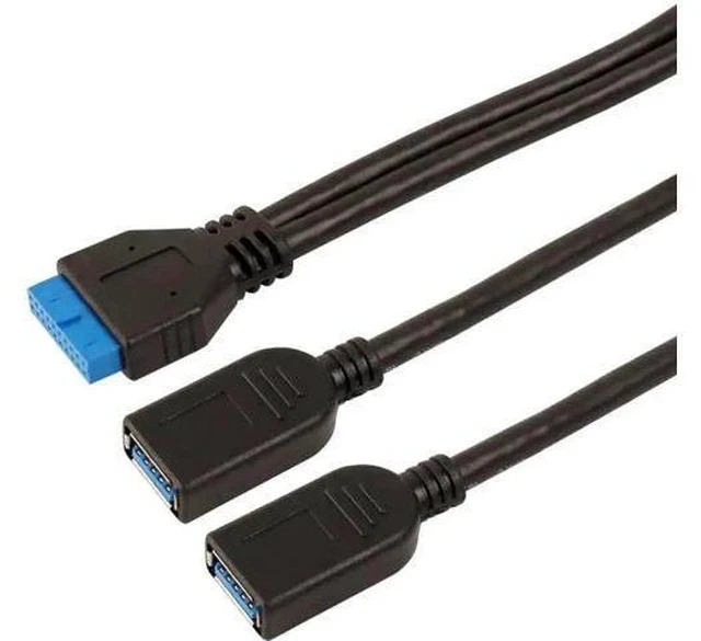 Alt view image 2 of 6 - 30cm 2-Port USB 3.0 Cable, 20Pin Motherboard Header to Dual USB A Female Adapter for Gaming PC Front Panel DIY