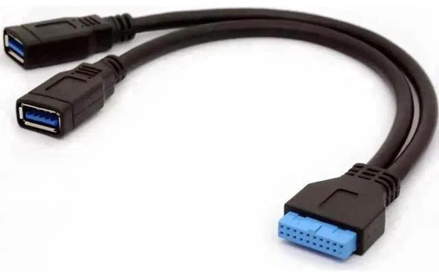 Alt view image 3 of 6 - 30cm 2-Port USB 3.0 Cable, 20Pin Motherboard Header to Dual USB A Female Adapter for Gaming PC Front Panel DIY