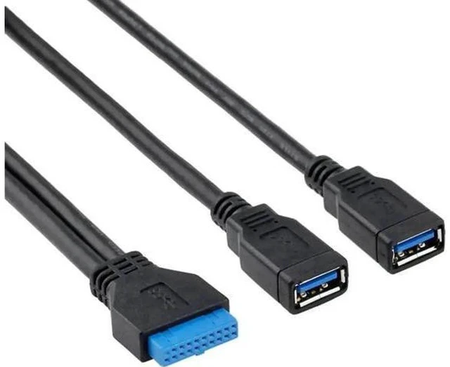 Alt view image 4 of 6 - 30cm 2-Port USB 3.0 Cable, 20Pin Motherboard Header to Dual USB A Female Adapter for Gaming PC Front Panel DIY