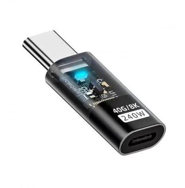 Alt view image 2 of 7 - Transparent LED USB4 Type C Male to Female Adapter, 240W 40Gbps 8K Video Extension Connector for Phone & Laptop