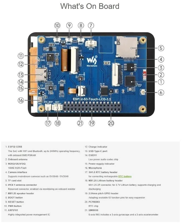 Alt view image 5 of 7 - ESP32-S3 3.5inch Capacitive Touch Display Development Board with Case,320×480 Pixels 262K Color IPS Display Panel Support Wi-Fi and BLE 5