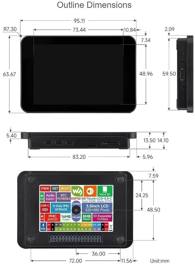 Alt view image 7 of 7 - ESP32-S3 3.5inch Capacitive Touch Display Development Board with Case,320×480 Pixels 262K Color IPS Display Panel Support Wi-Fi and BLE 5