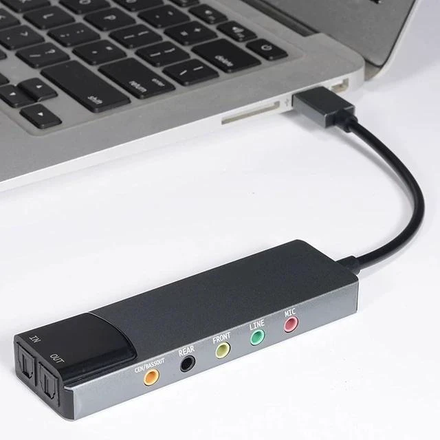 Main image of USB External Sound Card Adapter with Optical Input Output, Audio Interface with 5.1 7.1 Channel Noise Reduction, Plug and Play for PC, Laptop (Aluminum Alloy)