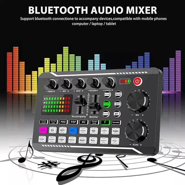 Alt view image 2 of 6 - F998 English Version Sound Card Mixer USB Audio Interface for Phone / PC, Condenser Mic Stand, Live Streaming Mixer for Gaming / Recording