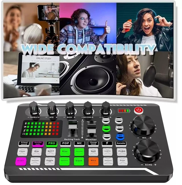 Alt view image 4 of 6 - F998 English Version Sound Card Mixer USB Audio Interface for Phone / PC, Condenser Mic Stand, Live Streaming Mixer for Gaming / Recording