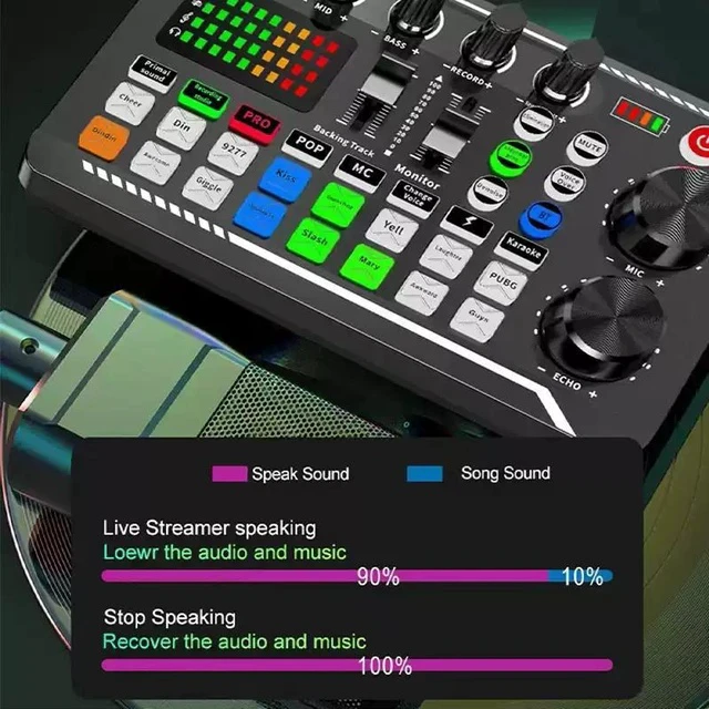 Alt view image 5 of 6 - F998 English Version Sound Card Mixer USB Audio Interface for Phone / PC, Condenser Mic Stand, Live Streaming Mixer for Gaming / Recording