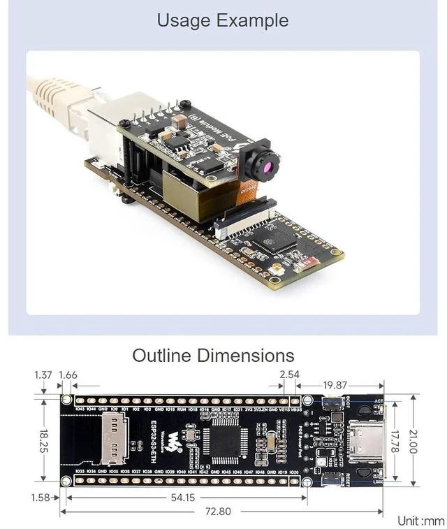 Alt view image 3 of 7 - ESP32-S3 PoE ETH Development Board Based on ESP32-S3R8,ESP32 S3 Ethernet Module, 10/100Mbps RJ45 Ethernet Port,Dual Core Processor,Support Wi-Fi & Bluetooth