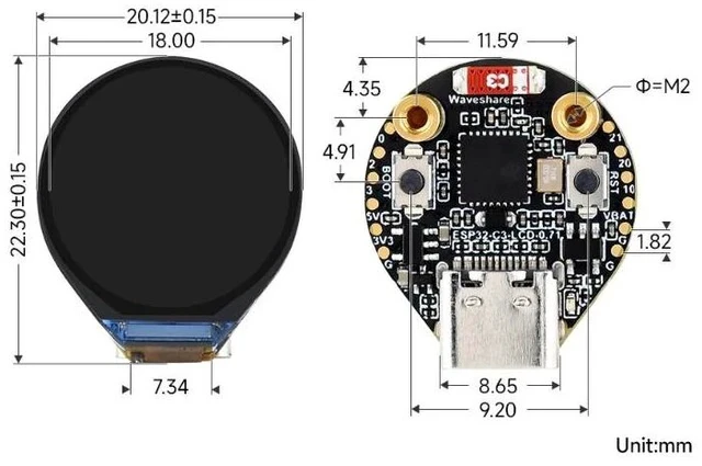 Alt view image 6 of 6 - 0.71-inch Round IPS LCD Development Board with Enclosure ESP32-C3, 160×160 Resolution, 2.4GHz WiFi & Bluetooth 5 (LE), for AI Emulation Eyes / Smart Wearables