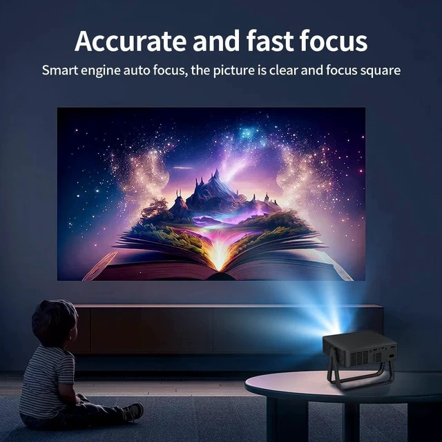 Alt view image 3 of 7 - Portable 4K Projector R2 with Auto Focus Mini Home Theater, Wireless Screen Mirroring for Laptop/Phone, 1080P Native, Smart Android OS