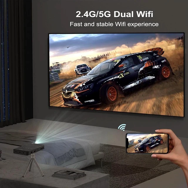 Alt view image 3 of 7 - Portable 4K LED DLP Mini Smart Projector 1080p Native, Auto Focus, for Home/Outdoor Movie & Gaming