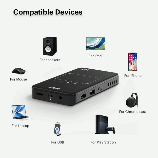 Alt view image 6 of 7 - Portable 4K LED DLP Mini Smart Projector 1080p Native, Auto Focus, for Home/Outdoor Movie & Gaming