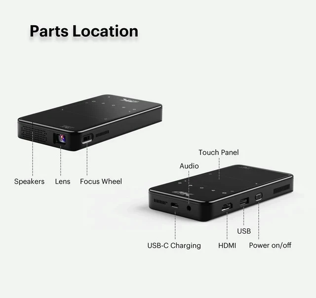 Alt view image 7 of 7 - Portable 4K LED DLP Mini Smart Projector 1080p Native, Auto Focus, for Home/Outdoor Movie & Gaming