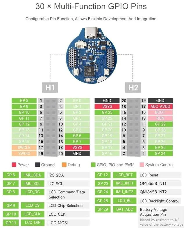 Alt view image 5 of 7 - RP2350 MCU Board with 1.28inch Round LCD 240×240 Pixels 65K Color IPS Display,Dual-core & Dual-Architecture Design,6-axis Sensor