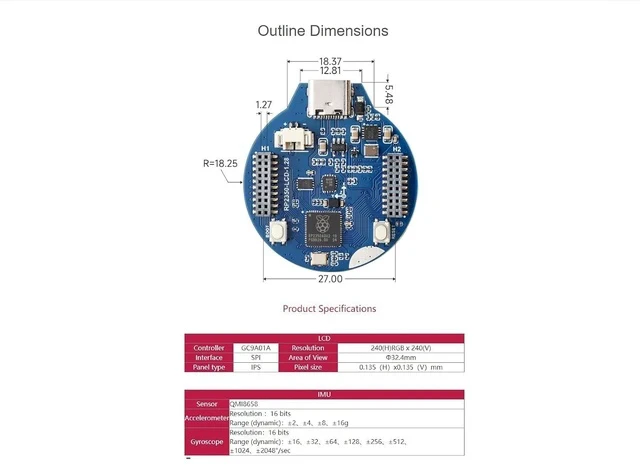 Alt view image 6 of 7 - RP2350 MCU Board with 1.28inch Round LCD 240×240 Pixels 65K Color IPS Display,Dual-core & Dual-Architecture Design,6-axis Sensor