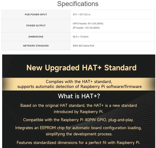 Alt view image 7 of 7 - PCIe to M.2 Adapter with PoE HAT for Raspberry Pi 5,Supports NVMe Protocol M.2 SSD 2230/2242,Supports IEEE 802.3af/at Network Standard