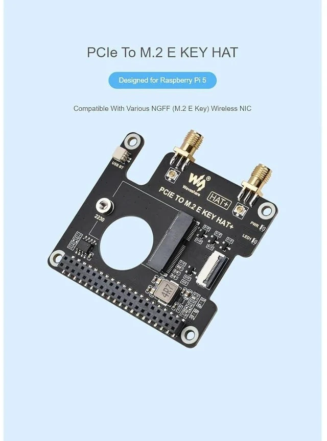 Alt view image 2 of 7 - PCIe to M.2 E Key Adapter with PoE HAT for Raspberry Pi 5,Compatible with NGFF (M.2 E Key) Wireless NIC,Suitable for A/E Key and E Key