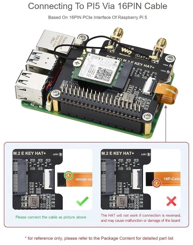 Alt view image 3 of 7 - PCIe to M.2 E Key Adapter with PoE HAT for Raspberry Pi 5,Compatible with NGFF (M.2 E Key) Wireless NIC,Suitable for A/E Key and E Key
