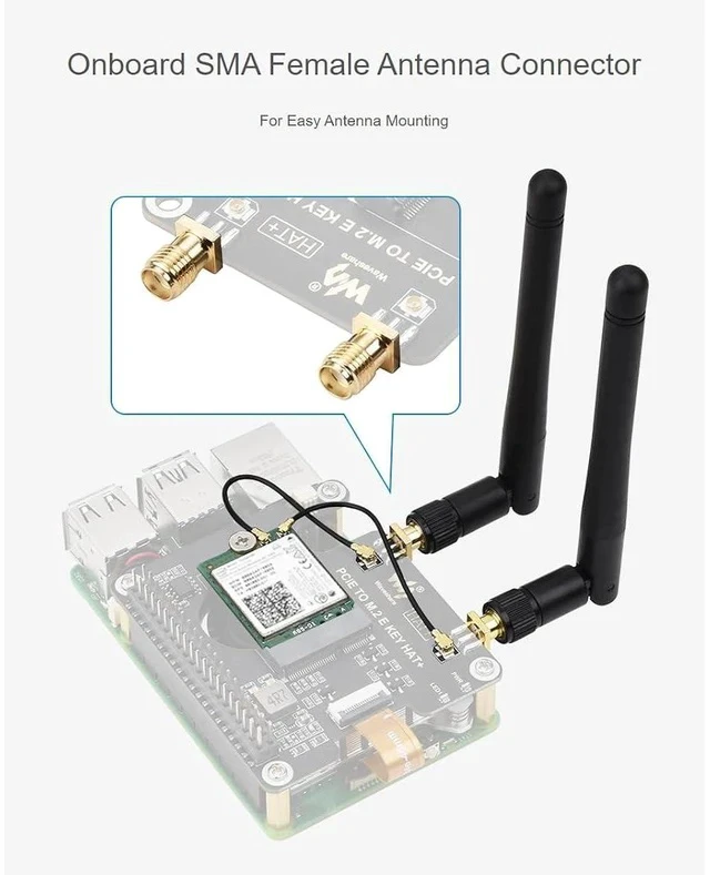 Alt view image 5 of 7 - PCIe to M.2 E Key Adapter with PoE HAT for Raspberry Pi 5,Compatible with NGFF (M.2 E Key) Wireless NIC,Suitable for A/E Key and E Key