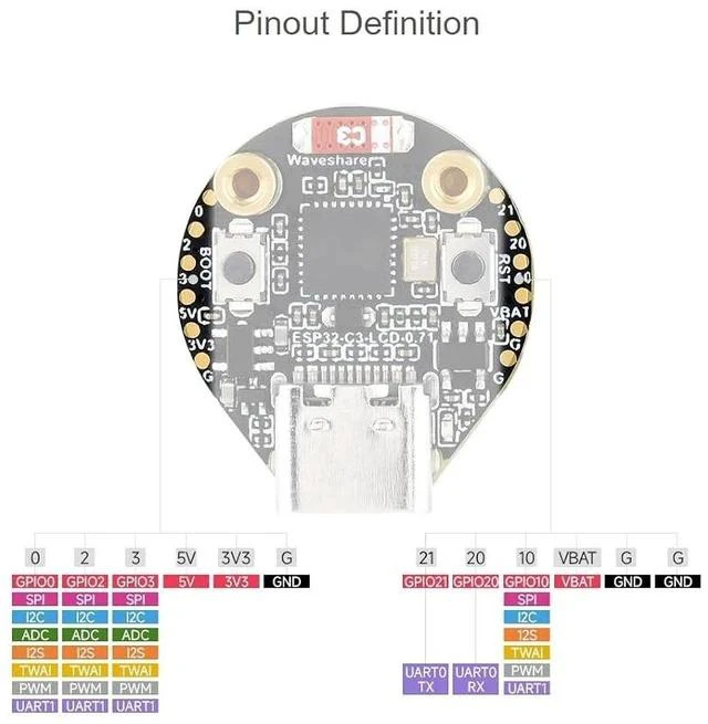 Alt view image 5 of 7 - ESP32-C3 0.71inch Round Display Development Board, 160160 Resolution, Single-Core ESP32-C3 Processor, SPI Interface Display