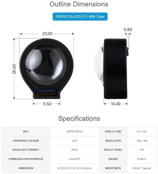 Alt view image 6 of 7 - ESP32-C3 0.71inch Round Display Development Board, 160160 Resolution, Single-Core ESP32-C3 Processor, SPI Interface Display