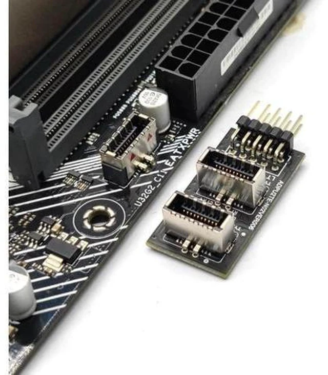 Alt view image 2 of 7 - USB 2.0 9Pin/10Pin to Dual USB 3.1 Type E Female Adapter, Motherboard Header Extension for Front Panel