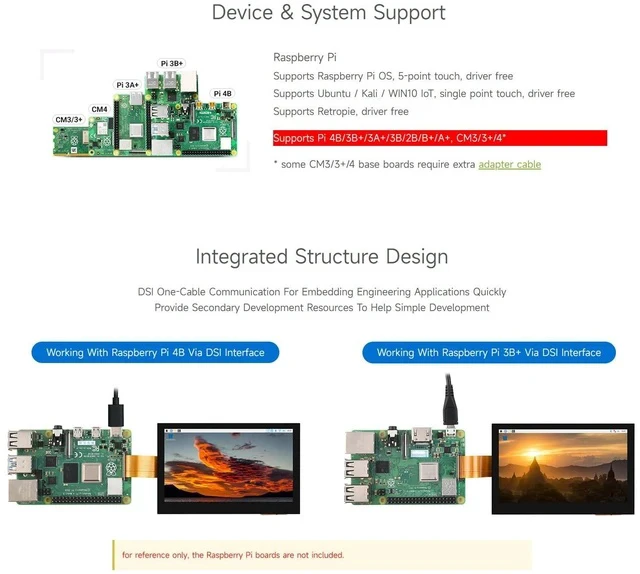 Alt view image 5 of 7 - 4.3inch DSI Display, 800 × 480 Resolution, IPS, Compatible with Raspberry Pi 4B/3B+/3A+/3B/2B/B+/A+, CM3/3+/4, Touch Version