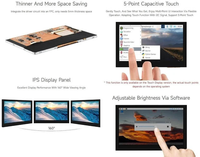 Alt view image 6 of 7 - 4.3inch DSI Display, 800 × 480 Resolution, IPS, Compatible with Raspberry Pi 4B/3B+/3A+/3B/2B/B+/A+, CM3/3+/4, Touch Version