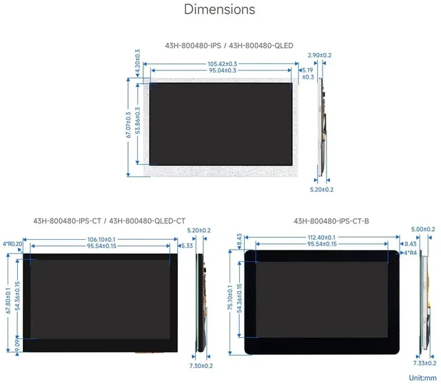 Alt view image 7 of 7 - 4.3inch DSI Display, 800 × 480 Resolution, IPS, Compatible with Raspberry Pi 4B/3B+/3A+/3B/2B/B+/A+, CM3/3+/4, Touch Version