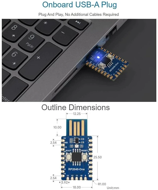 Alt view image 6 of 7 - RP2040-One Microcontroller Development Board Type-A 4MB Flash Pico-Like MCU Board Based on Raspberry Pi RP2040,PCB USB-A Port,Support C/C++,MicroPython