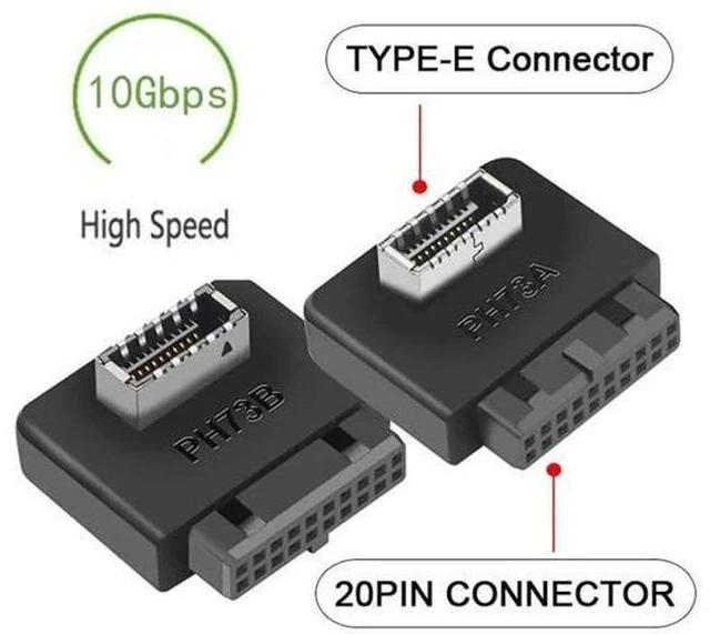 Alt view image 7 of 7 - 2 Pack Overmolded USB 3.0 19/20Pin Internal Header to USB 3.1 Type-E Front Panel Extension Adapter