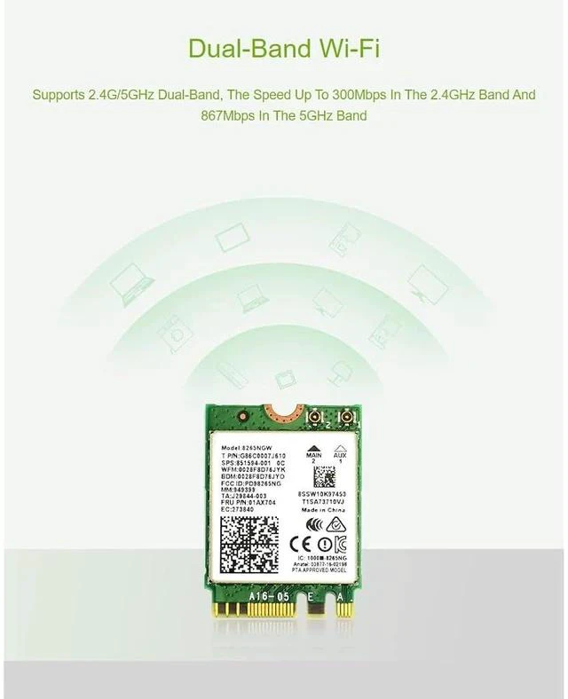 Alt view image 3 of 7 - Wireless-AC8265 Dual Mode AC8265 Wireless NIC Module for Jetson Nano Developer Kit M.2 NGFF Support 2.4GHz / 5GHz 300Mbps / 867Mbps Dual Band WiFi and Bluetooth 4.2