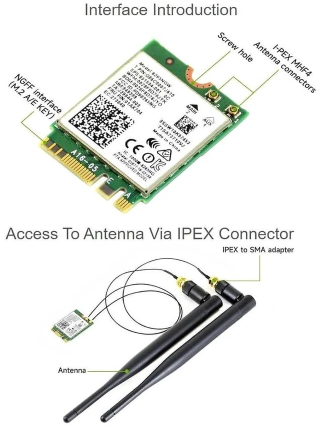 Alt view image 5 of 7 - Wireless-AC8265 Dual Mode AC8265 Wireless NIC Module for Jetson Nano Developer Kit M.2 NGFF Support 2.4GHz / 5GHz 300Mbps / 867Mbps Dual Band WiFi and Bluetooth 4.2
