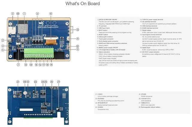 Alt view image 6 of 7 - ESP32-S3 5inch Display LCD Development Board 1024×600 Solution IPS Display with 2.4GHz WiFi and BLE 5 Support,32-bit LX7 Dual-core Processor