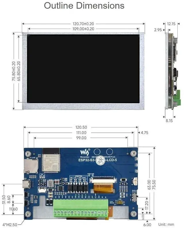 Alt view image 7 of 7 - ESP32-S3 5inch Display LCD Development Board 1024×600 Solution IPS Display with 2.4GHz WiFi and BLE 5 Support,32-bit LX7 Dual-core Processor