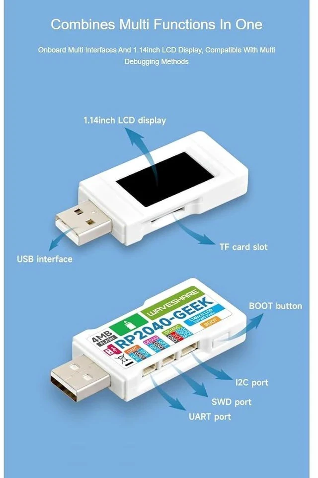 Alt view image 3 of 7 - RP2040 Geek Development Board Based On RP2040 Microcontroller with 1.14inch 65K Color LCD and White Plastic Case,USB Debugging Downloader,Suitable for Raspberry Pi Pico Hardware Debug