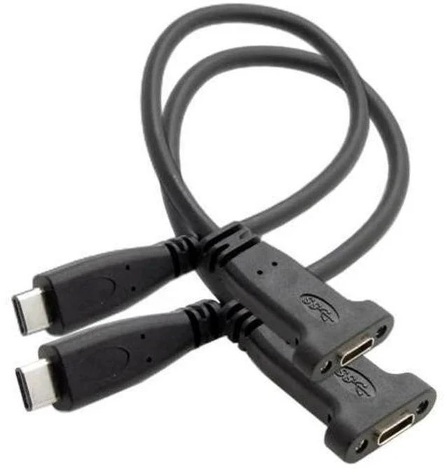 Main image of 2 Pack 0.2M Panel Mount USB3.1 Gen2 Type-C Male to Female Extension Cable | 10Gbps Data & Fast Charging Cord