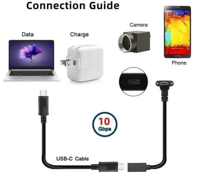 Alt view image 2 of 7 - 2 Pack 0.2M Panel Mount USB3.1 Gen2 Type-C Male to Female Extension Cable | 10Gbps Data & Fast Charging Cord