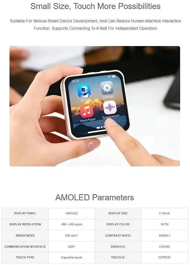 Alt view image 4 of 7 - ESP32-S3 2.16inch Touch AMOLED Display Dev Board,480 × 480 Pixels