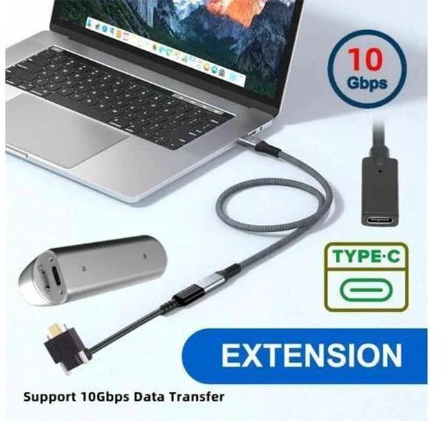 Alt view image 3 of 7 - 2 Pack 0.2M Panel Mount USB3.1 Gen2 Type-C Male to Female Extension Cable | 10Gbps Data & Fast Charging Cord