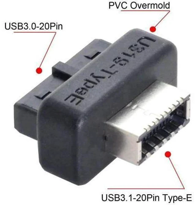 Alt view image 3 of 7 - Overmolded USB 3.0 19/20Pin Motherboard Header to USB 3.1 Type-E Front Panel Extension Adapter