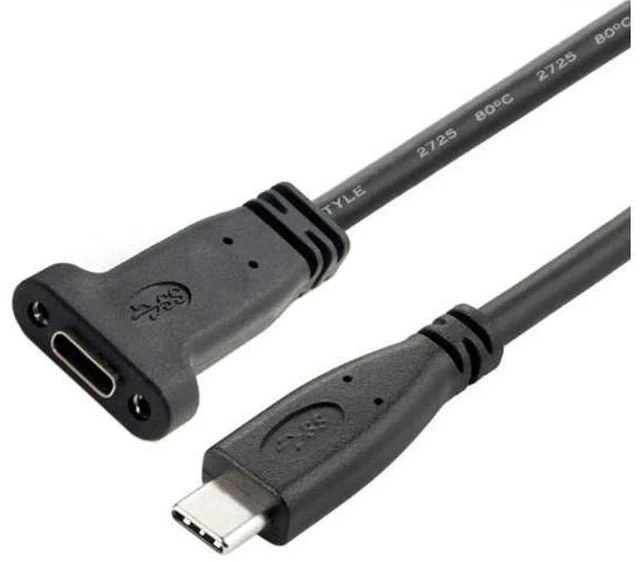 Alt view image 7 of 7 - 2 Pack 0.2M Panel Mount USB3.1 Gen2 Type-C Male to Female Extension Cable | 10Gbps Data & Fast Charging Cord