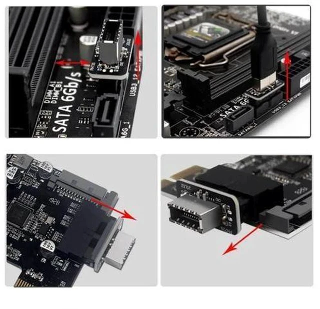 Alt view image 6 of 7 - Overmolded USB 3.0 19/20Pin Motherboard Header to USB 3.1 Type-E Front Panel Extension Adapter