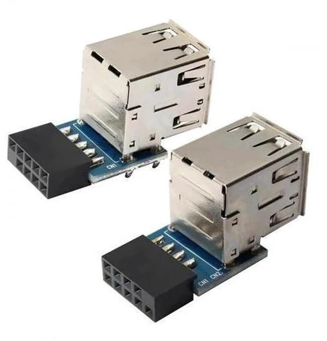 Main image of 2-Pack Vertical 9/10Pin Motherboard Header to Dual USB 2.0 Female Adapter, Internal Mainboard USB 2.0 Front Panel Converter for DIY PC Cases