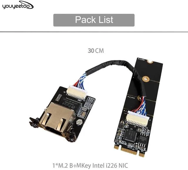 Alt view image 2 of 7 - i226-V Gigabit 2.5G Ethernet Server NIC Card - M.2 Interface for Enhanced Network Speeds,Support X1 X86 SBC, 10/100/1000/2500 Mbps RJ45 LAN (M.2 B + M Key,30CM)